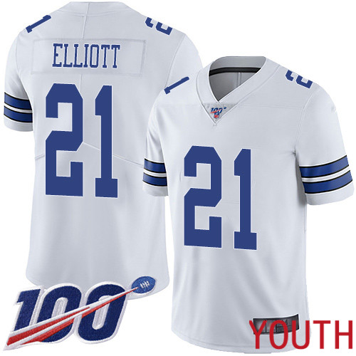 Youth Dallas Cowboys Limited White Ezekiel Elliott Road 21 100th Season Vapor Untouchable NFL Jersey